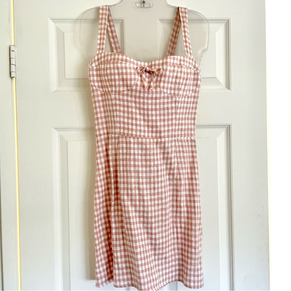 Reformation Brie Linen Check Mini Dress - Picture 3 of 10
